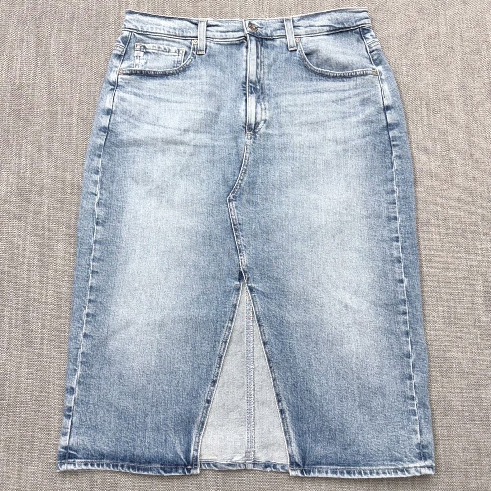 AG Adriano Goldschmied Alicia Denim Midi Skirt Light Wash Slit Size 31 Italy